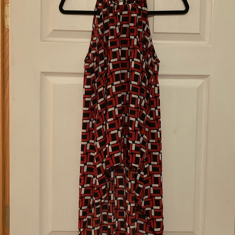 Geometric Red and Black Sleeveless Top